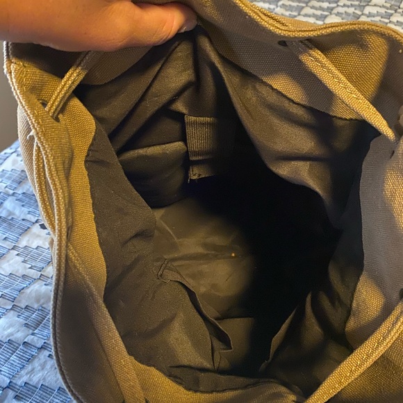 Vintage khaki canvas and pleather backpack - Picture 2 of 8